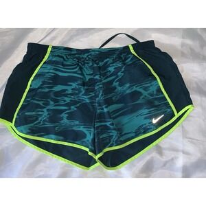 Nike dri-fit running shorts green‎ water pattern built in liner size Large 2003